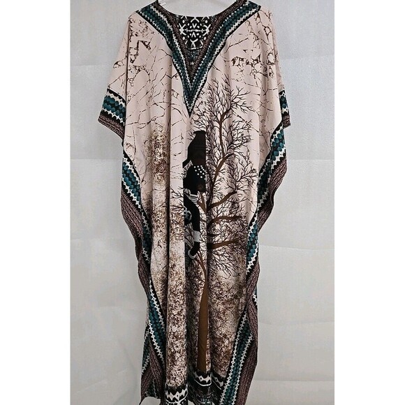 Lapogee Goddess Long Maxi Kaftan Dress Women's One Size Brown Green Pink - Picture 7 of 7